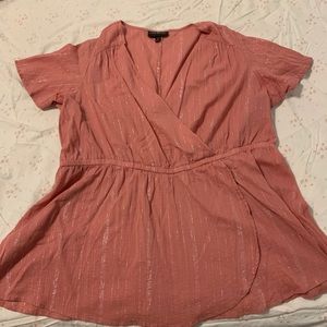 Pink and silver faux wrap top.